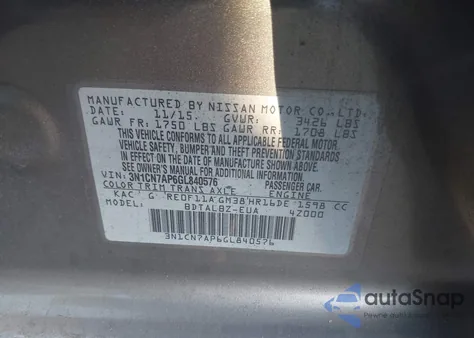 2016 Nissan Versa 1.6 S/1.6 S+/1.6 Sl/1.6 Sv из США, поврежденный, VIN 3N1CN7AP6GL840576